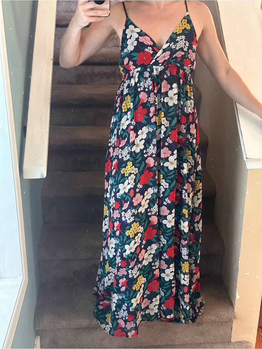 Molly Bracken Navy Floral Maxi Dress with Red, White & Yellow Flowers